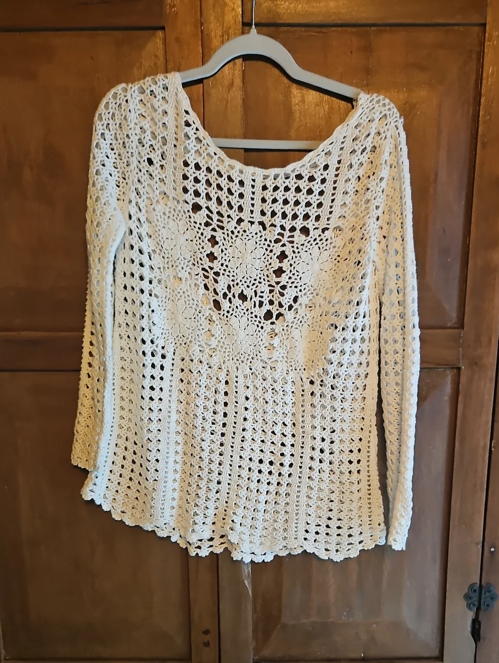 Free People Ivory Crochet Floral Openwork Sweater